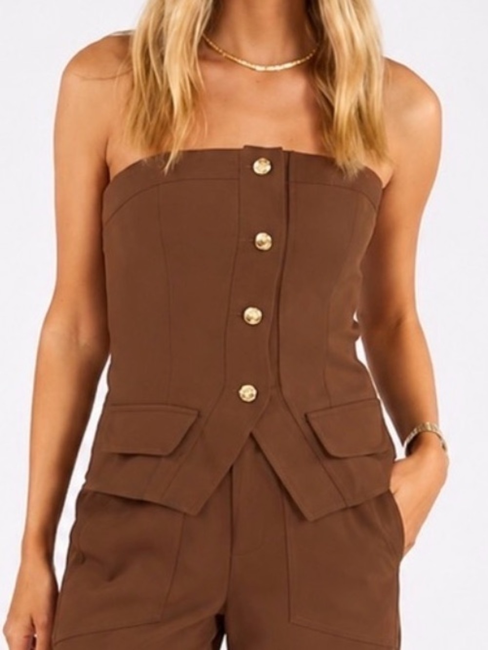 Karina Grimaldi Tessa Bustier Corset Top Strapless Mocha Brown Size L NWT